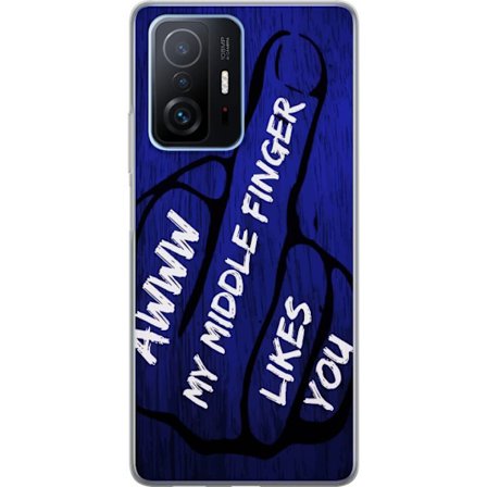 Kompatibelt Mobildeksel til Xiaomi 11T Pro Mørk typografisk illustrasjon med hjerteform og budskap om vennskap mot dyp blå tretekstur