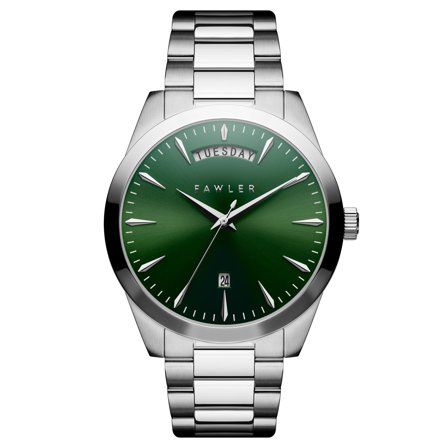 Eric | Green and Silver-tone Stainless Steel Watch with Day and Date for Men - Wrist watches