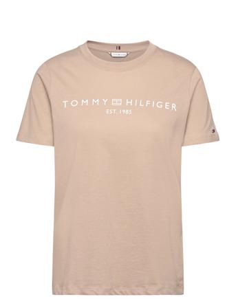 Reg Corp Logo C-Nk Ss T-shirts & Tops Short-sleeved Beige Tommy Hilfiger*Betinget Tilbud