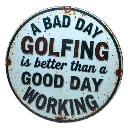 Rund golfskylt i metall – humoristisk väggdekoration