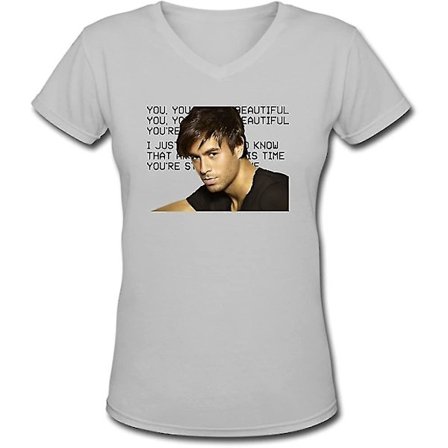 Jiaso Dam Enrique Iglesias Porträtt V-ringad Bomull Tee Shirts Deepheather