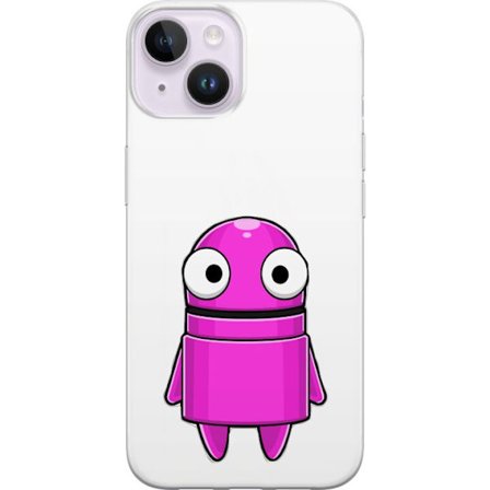 Kompatibelt Mobildeksel til Apple Apple iPhone 14 Plus Rosa tegneseriefigur med rund form og store øyne på mørk bakgrunn