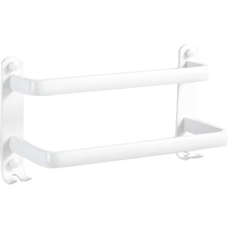 Håndkleholder Bad Håndkleholder Veggmontert Kjøkken Servise Henger med Kroker, 2 Stenger, Hvit, 16 tommer