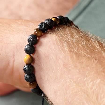 8 mm Sanatio | Pulsera de ojo de tigre y piedra de lava para hombres - Pulseras de perlas