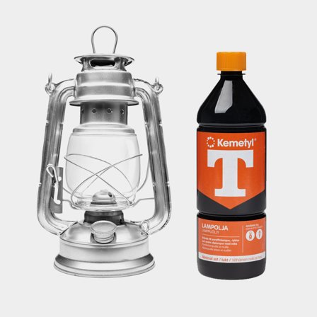 Hurricane lantern / oil lantern NOCK Mysingen X, 250 mm, silver, with wick + 1 litre lamp oil
