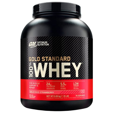 Optimum Nutrition Whey Gold Standard 100% Delicious Strawberry 2280 g, Sport & Velvære, Protein & Energi, Proteinpulver