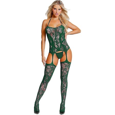 Kvinners Fishnet Bodystocking med Strømpebukser Sexy Lingerie Crotchless Bodysuit One S-3xl