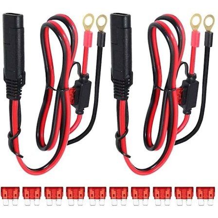 2 stk. SAE-stik til O-ring terminal ledningsnet 2-benet spadestik hurtig afbrydelseskabel 0,6 m 10A sikring
