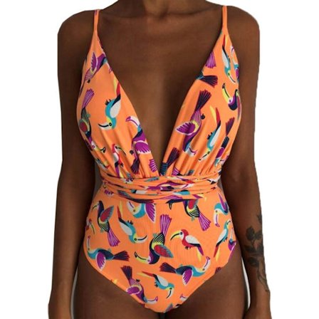 Kvinnor V-ringad One Piece Bikini Multi-Way Bandage Monokini Boho Floral Baddräkt