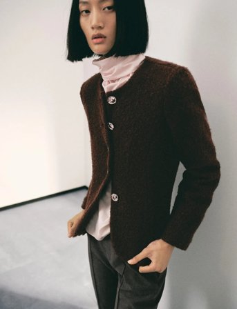 Mango Bouclé Jacket With Jewel Buttons - Brown - M