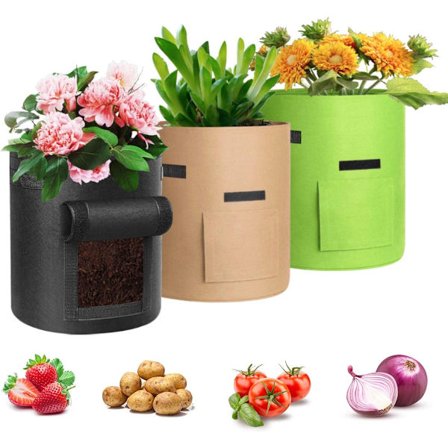 Dyrkningspose, 3-pak 7-gallon dyrkningsposer, haveplantedyrkningsposer, grøntsagsplantebeholder med vindue, filtplantepose med håndtag, 30x35CM, (Sort