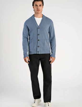 Lindbergh Lambswool Button Cardigan - Blue - S