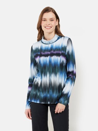 SIGNATURE - Langærmet Rullekrave T-shirt - Blå - Mønstret