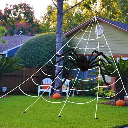 Halloween Dekoration 5m Trekant Net Hvid + 30CM Edderkop