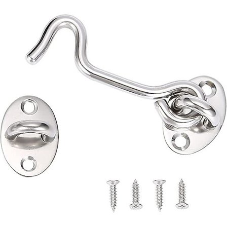 3 tommer kabinekrog, rustfrit stål krog og øje lås, portkrog lås, lade dør drejelig vindueskrog lås med monteringsskruer