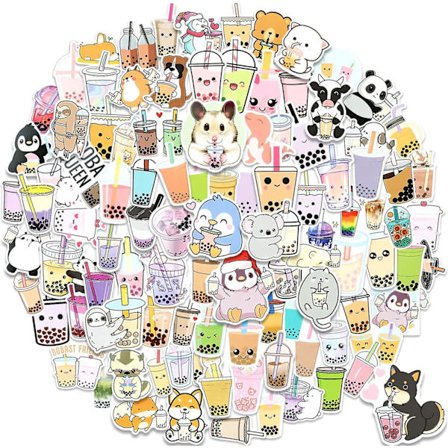 Pakke med 100 Boba-klistermærker, søde klistermærker med boblete, vinylklistermærker med boblete, mælkeklistermærker [dB}