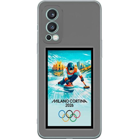 Kompatibel Mobilcover til OnePlus Nord 2 5G Ishockeyillustration med spillere i bevægelse på isen, Milano Cortina 2026, Milano-landemærker og olympisk