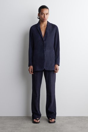 COS Women's Blazer Monopetto In Pelle Scamosciata in Blu