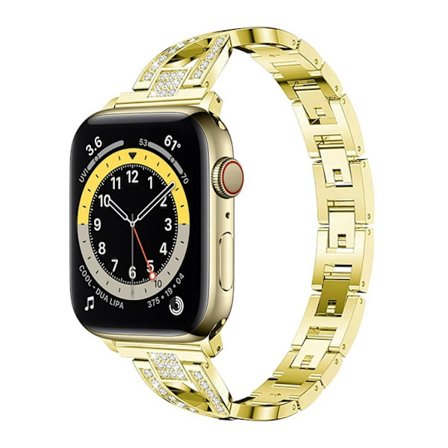 Kompatibel med Apple Watch-armband Bling Diamond Rhinestone Ersättningsmetallrem --- Guld( 42/44/45mm)
