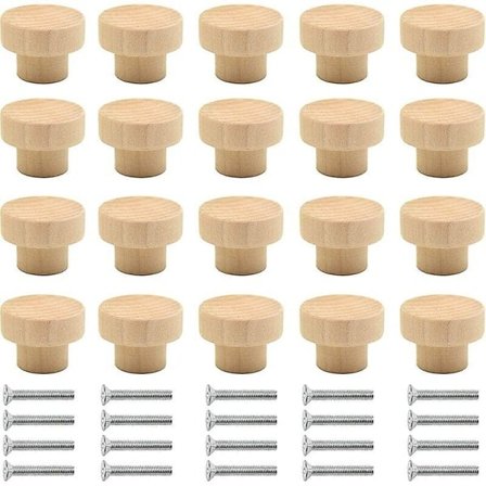 20 stycken träknoppar för skåp - Runda naturliga träknoppar - För skåp, lådor, byråer - FD-