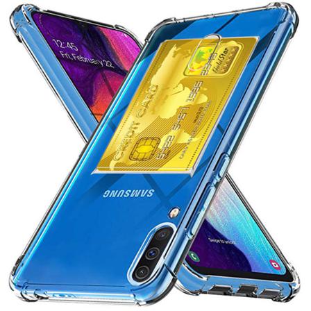 Samsung Galaxy A70 - Stötdämpande Silikonskal Med Korthållare Transparent/genomskinlig
