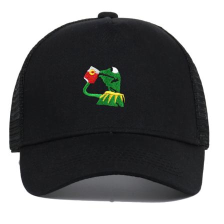 Baseball Cap Kermit The Frog Sipping Tea Logo Trucker Hat Unisex Outdoor Adjustable Strapback Cap (svart)