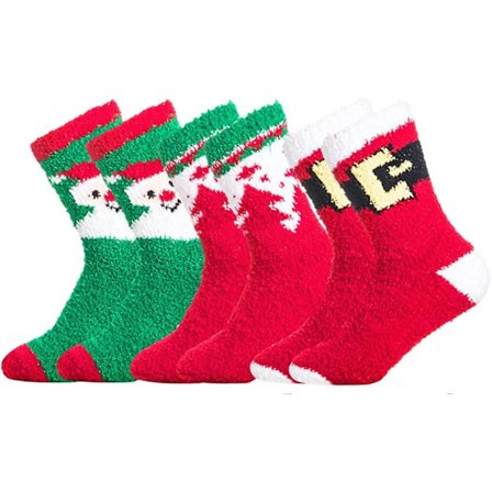 Dam fluffiga strumpor till jul, bekväma och varma tofflor, strumpor till sängen, 3 par (b)
