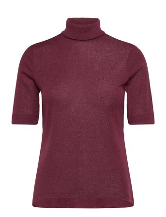 Roll Neck T-Shirt With Glitter Effect T-shirts & Tops Short-sleeved Burgunder Esprit Collection*Betinget Tilbud