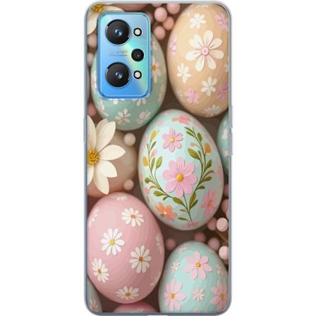 Yhteensopiva Puhelinkuori Realme GT Neo2 Pastellivärisiä pääsiäismunia, joissa on käsimaalatut kukat ja keväinen tunnelma pehmeässä koristeko