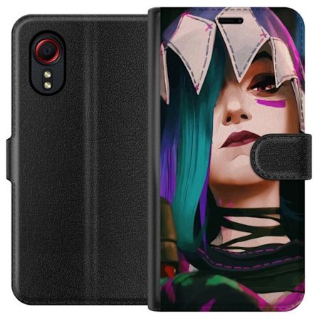 Kompatibelt Plånboksfodral till Samsung Galaxy Xcover 5 Stiliserad porträtt av en kvinnlig karaktär med färgat hår, neonmarkeringar och grafisk i