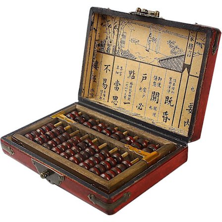 9-Kolonn Klassisk Träabacus med Vintage Läderlåda, Soroban för Studiedekoration eller Present, Åldrande Behandling Sp-01