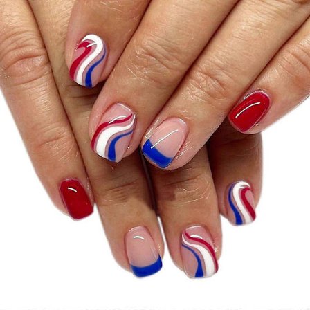 4 juli Lösnaglar Medium Korta, 24 st Akryl Oval Falska Naglar Lim på Naglar för Kvinnor Återanvändbara Falska Naglar