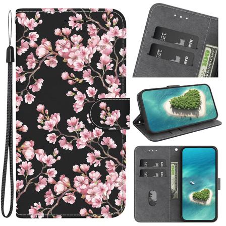 Motorola Moto G14-deksel, mønstret skinnflip-lommebok kortholder kompatibel med Motorola Moto G14-deksel - rosa blomst