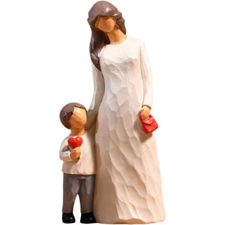 Mor og søn-figurer, håndmalede familieskulpturgaver til fødselsdag Thanksgiving, harpiks