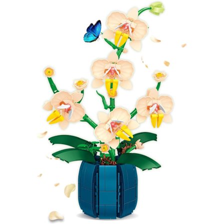 Orkidé Blomster Byggsats, Växt Byggstenar, Bygg Växtdekor för Kvinnor Alla Hjärtans Dag-gåvor, Blomster Botanisk för Hem Inomhus Kontorsdekor