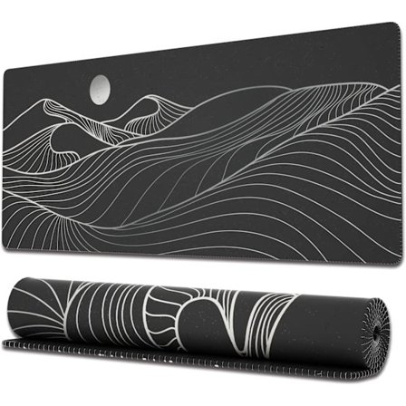 Stor Gaming Musematte med Sydde Kanter, Minimalistisk Skrivebordsmatte med Fjellmotiv, Forlenget Musematte med Sklisikker Base