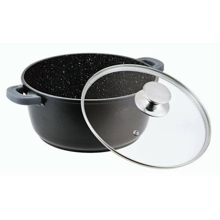 Kastrull Gjuten aluminium Glaslock Induktion Marmorbeläggning Soppgryta Stekpanna Ø36 cm