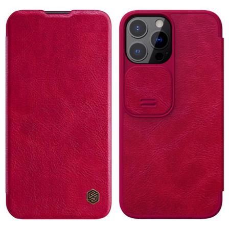 Iphone 13 Pro Max - Nillkin Qin Camshield Läder Fodral - Röd