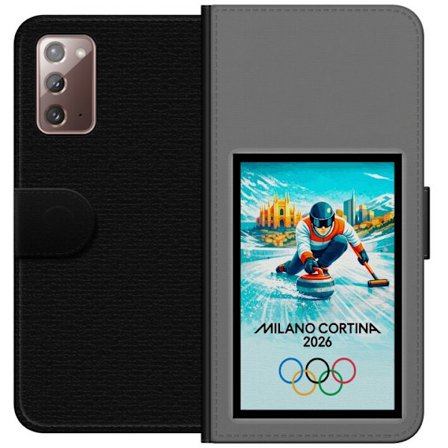 Yhteensopiva Lompakkokotelo Samsung Galaxy Note20 Jääkiekkoilukuva, jossa pelaajat liikkuvat jäällä, Milano Cortina 2026, Milanin maamerkit ja olympia