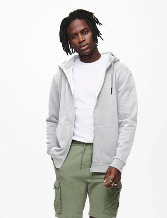 ONLY & SONS Onsceres Zip Thr. Hoodie Sweat Noos - Grey - XL