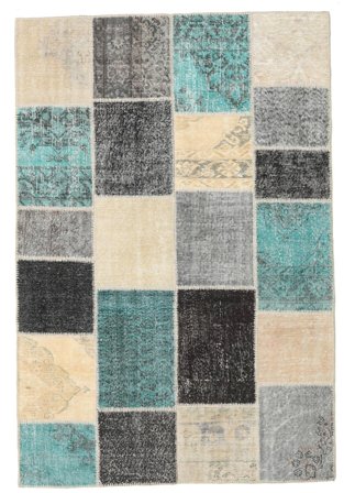 Hand Knotted Patchwork Rug 158X235 Wool Grey/Beige Small