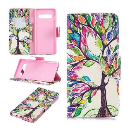 Samsung Galaxy S10 Plus Läderfodral med mönster - Färgglatt Träd
