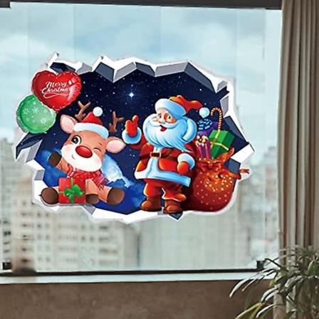 Wabjtam 1 stk 3D Julenisse Veggdekorasjon Santa Claus Reindeer Veggklistremerker For Julen, God Jul Veggdekor Plakater Bryter Gjennom Veggen PVC