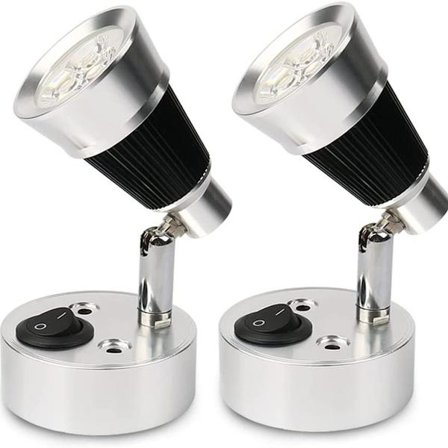 12V LED Spot Væg Læselampe, 2 stk. Bil LED Lys, Justerbar Afbryder, Indbygget