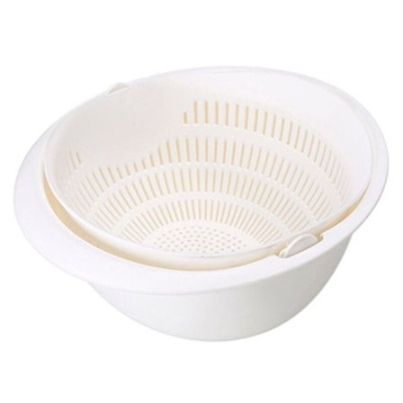 Dubbel dräneringskorg skål tvätt kök sil nudlar frukt dubbel dräneringskorg skål tvätt vit