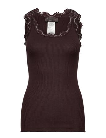 Silk Top W/ Lace T-shirts & Tops Sleeveless Brun Rosemunde