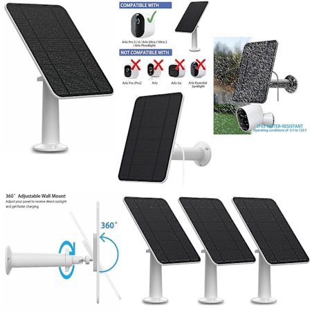 Solcellepanel-lader Kompatibel med Arlo Ultra/Ultra 2/ Pro 3/ Pro 4/ Pro 3 Floodlight/Go 2 4wl Hvit