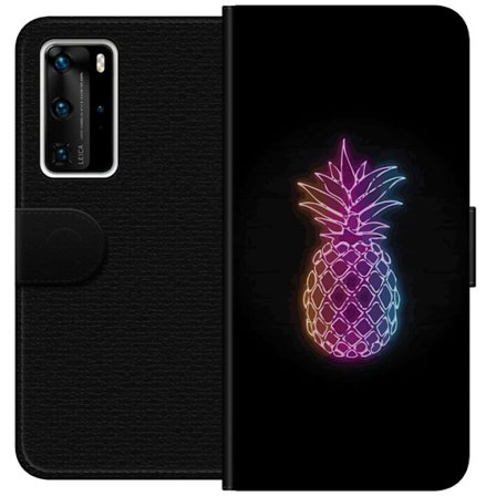 Kompatibelt Lommeboketui til Huawei Huawei P40 Pro Neonlysillustrasjon av ananas i fargerikt lys mot svart bakgrunn