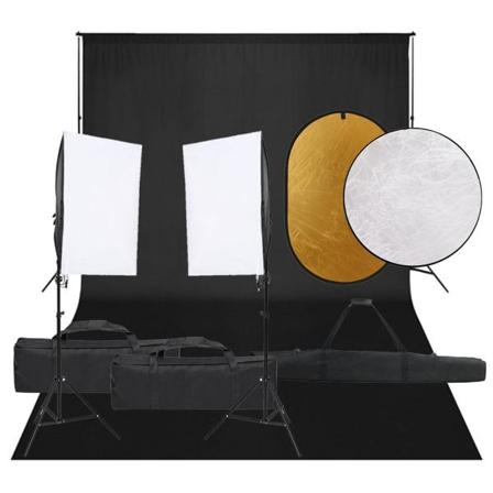 Vidaxl Fotostudio Med Lampor, Bakgrund Och Reflexskärm Svart