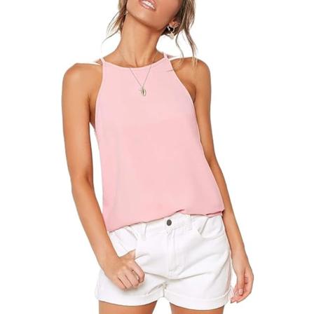 Dame Skjorter Ærmeløs Sommer Strand Halterneck Toppe Casual Basic T-shirts Løs Tunika Cami Tank(stor)